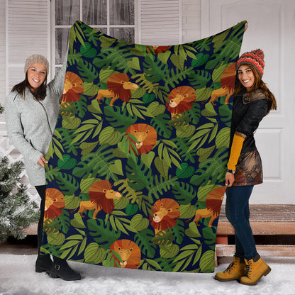 Lion Jungle Pattern Print Design 05 Premium Blanket