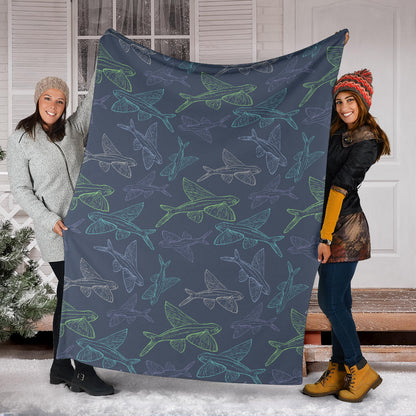 Flying Fish Pattern Print Design 02 Premium Blanket
