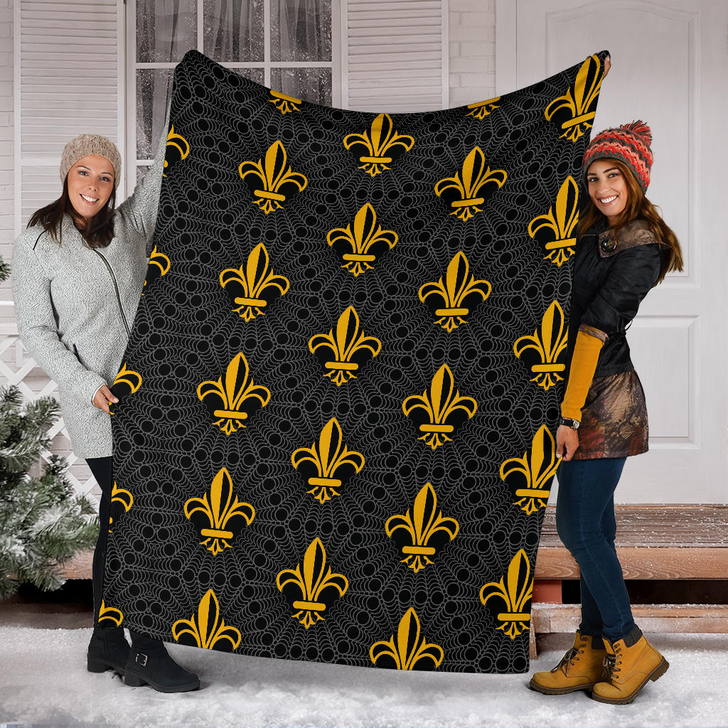 Fleur De Lis Gold Pattern Print Design 01 Premium Blanket