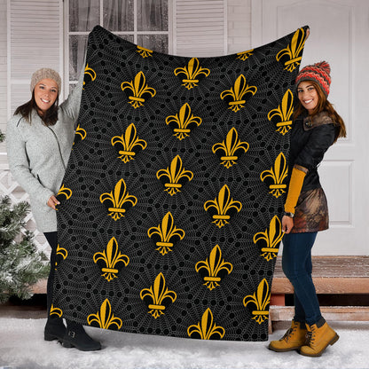 Fleur De Lis Gold Pattern Print Design 01 Premium Blanket
