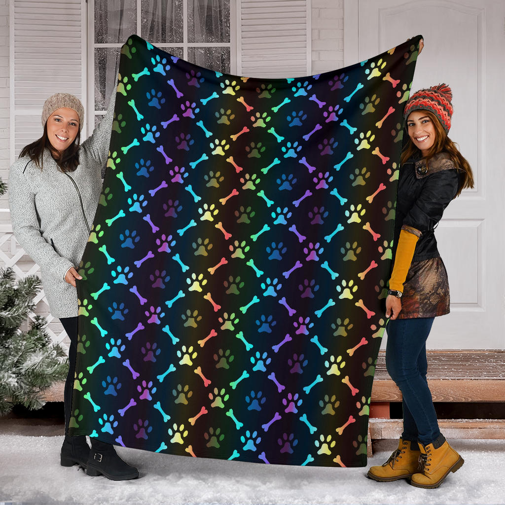Paw Rainbow Pattern Print Design A01 Premium Blanket