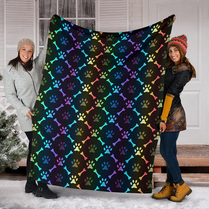 Paw Rainbow Pattern Print Design A01 Premium Blanket