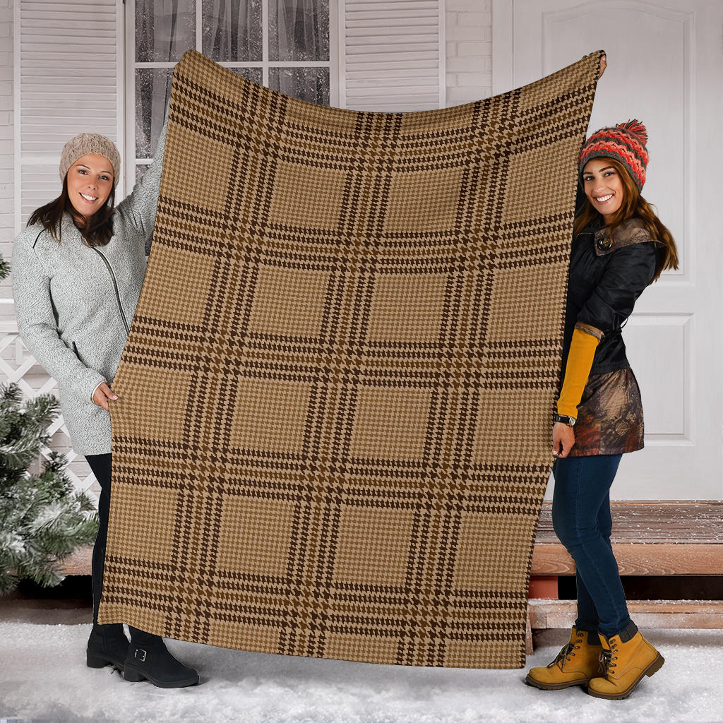 Houndstooth Brown Pattern Print Design 04 Premium Blanket