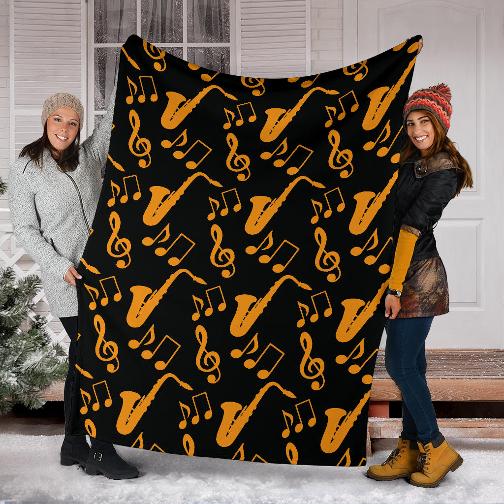 Saxophone Pattern Print Design 02 Premium Blanket