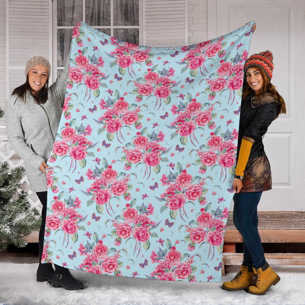 Camellia Pattern Print Design 01 Premium Blanket