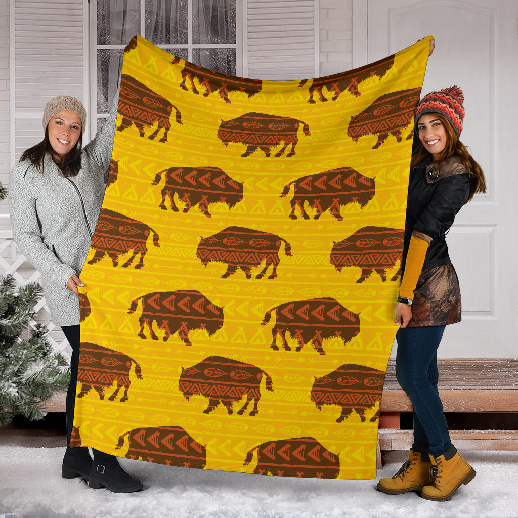 Bison Native Pattern Print Design 01 Premium Blanket