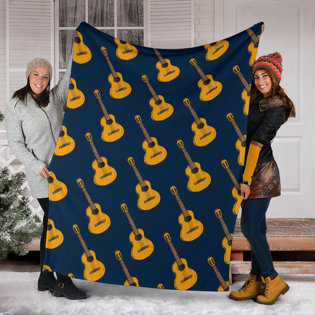 Acoustic Guitar Pattern Print Design 04 Premium Blanket