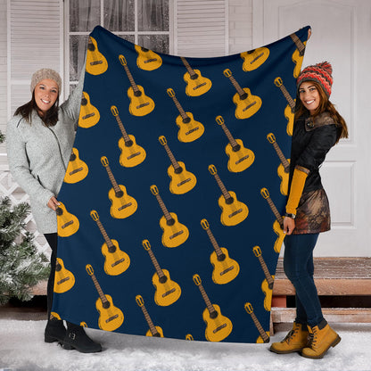 Acoustic Guitar Pattern Print Design 04 Premium Blanket