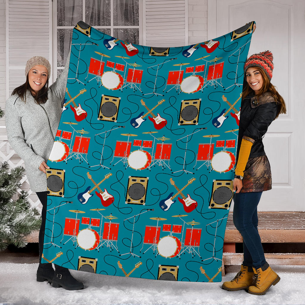 Drum Set Guitar Pattern Print Design 02 Premium Blanket