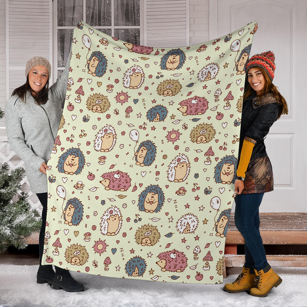 Hedgehog Cute Pattern Print Design 01 Premium Blanket