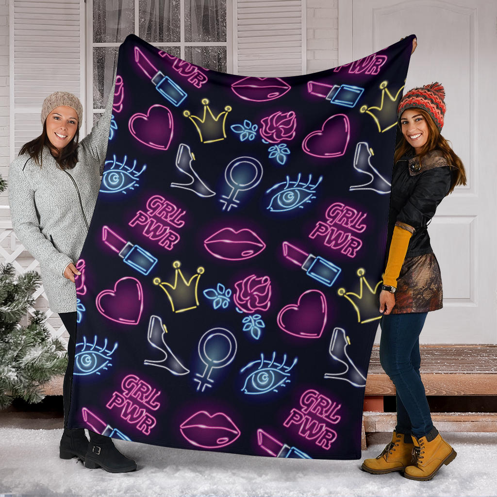 Lipstick Neon Pattern Print Design 02 Premium Blanket
