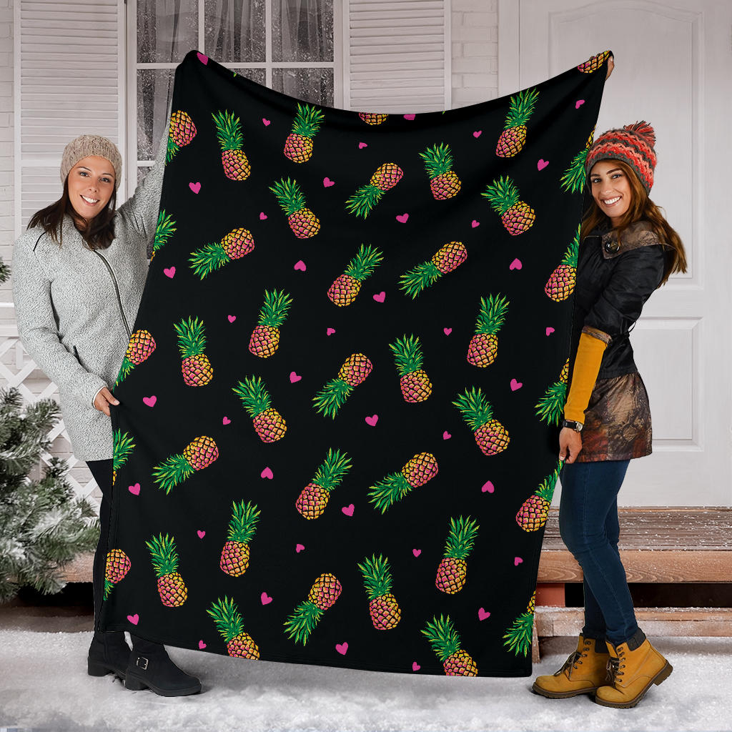 Neon Pineapple Pattern Print Design A04 Premium Blanket
