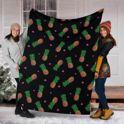 Neon Pineapple Pattern Print Design A04 Premium Blanket