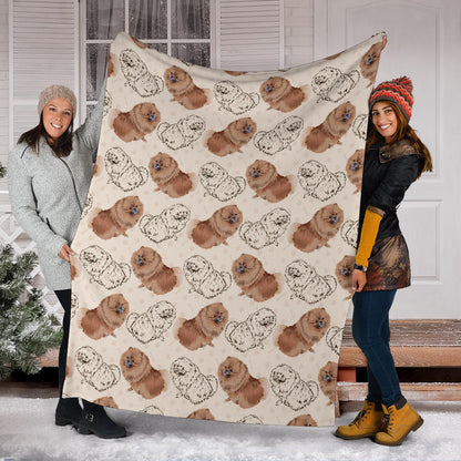 Pomeranians Pattern Print Design A01 Premium Blanket