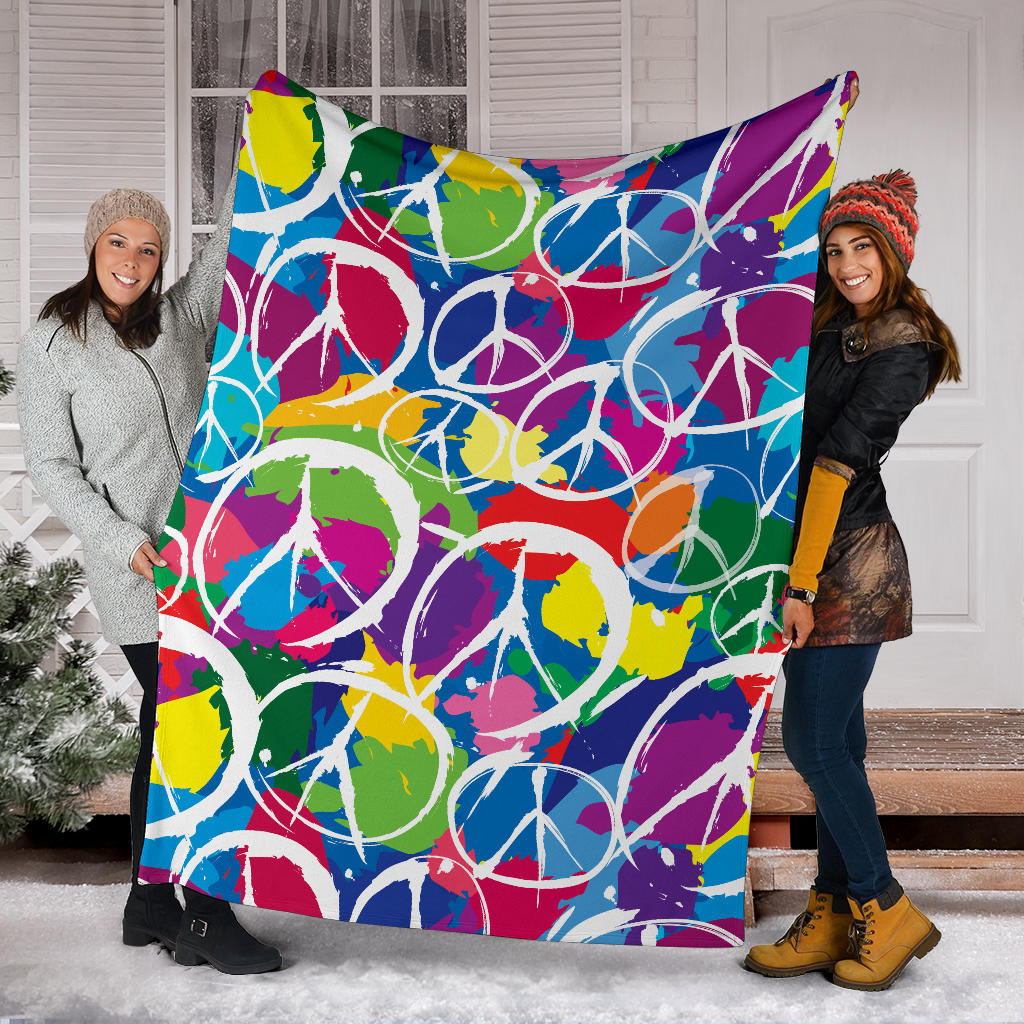 Peace Sign Colorful Pattern Print Design A02 Premium Blanket