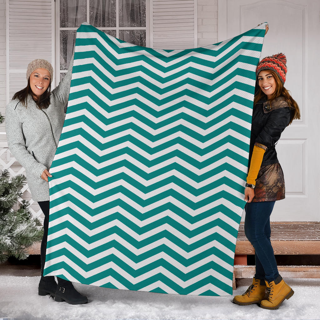 Chevron Teal Pattern Print Design 02 Premium Blanket
