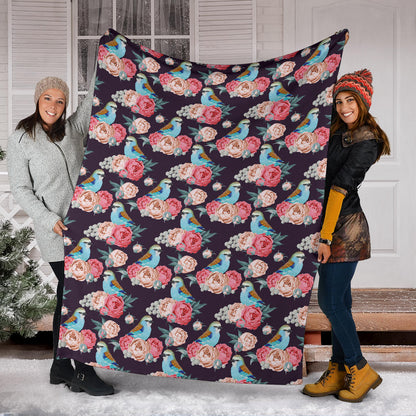 Bluebird Pattern Print Design 02 Premium Blanket