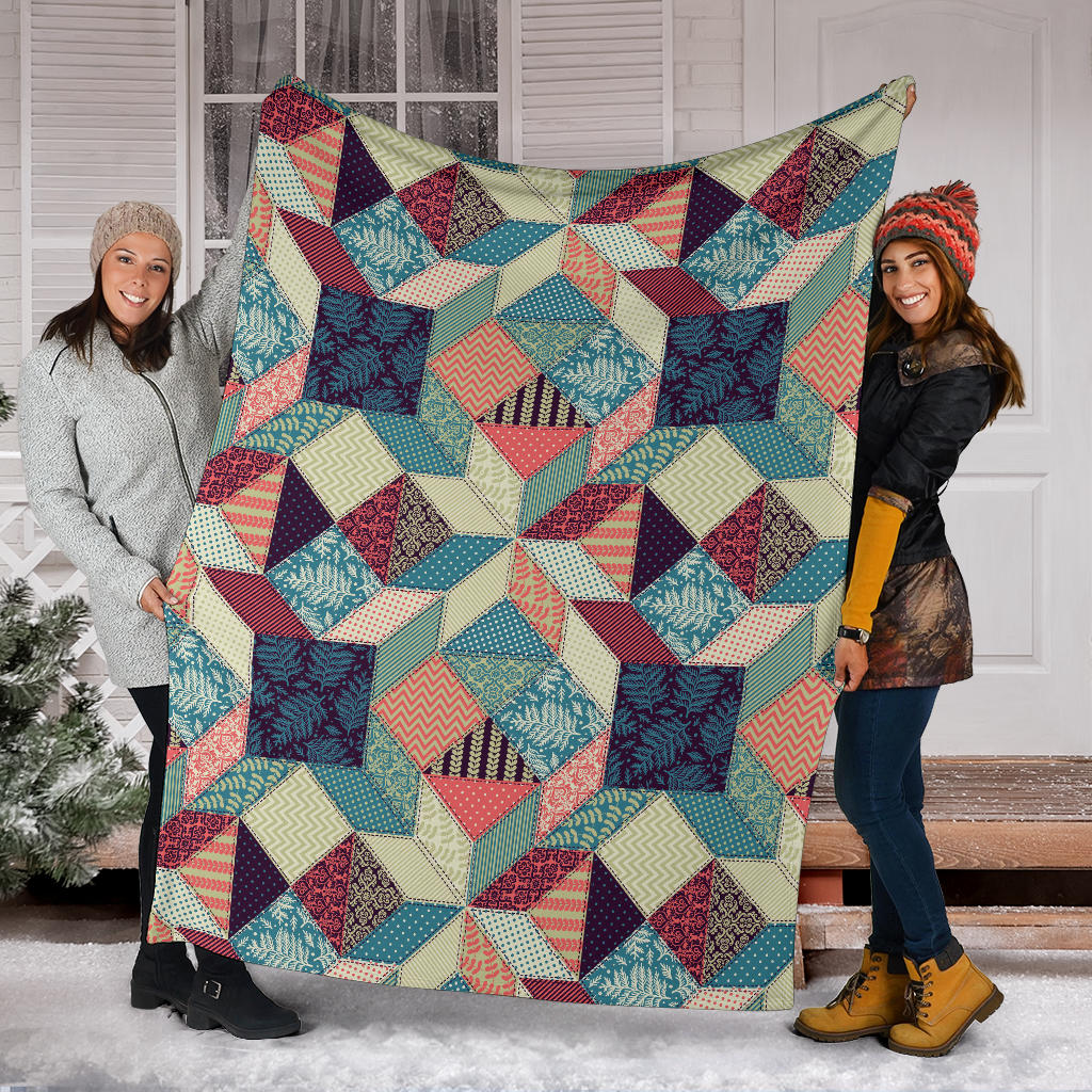 Patchwork Pattern Print Design 02 Premium Blanket
