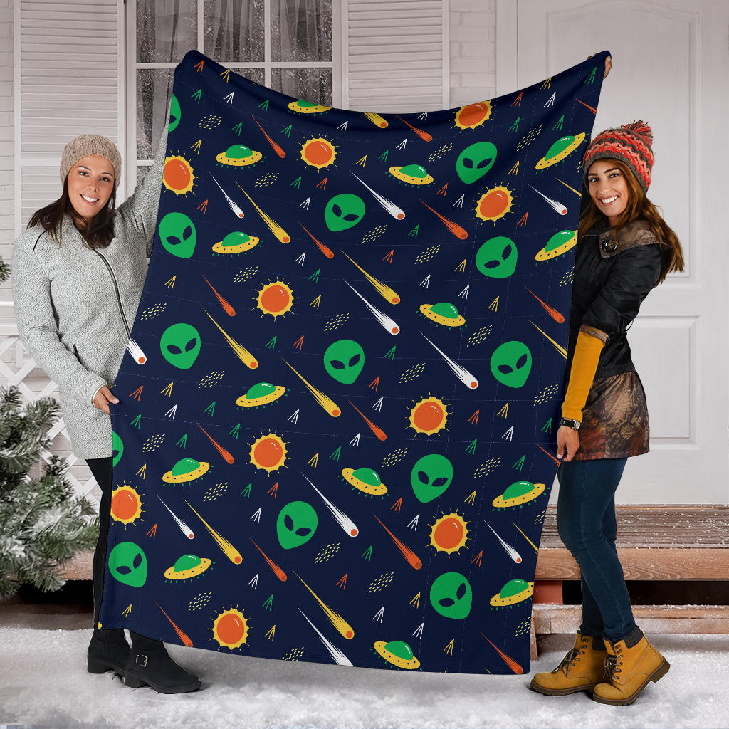 Alien UFO Pattern Print Design 05 Premium Blanket