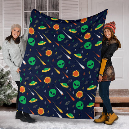 Alien UFO Pattern Print Design 05 Premium Blanket