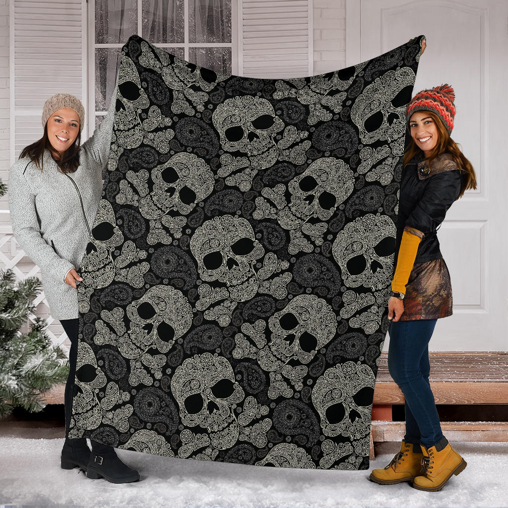 Paisley Skull Pattern Print Design A01 Premium Blanket