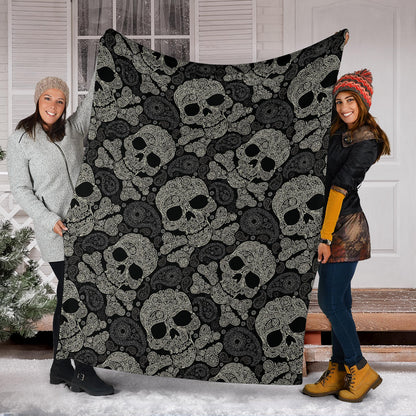 Paisley Skull Pattern Print Design A01 Premium Blanket