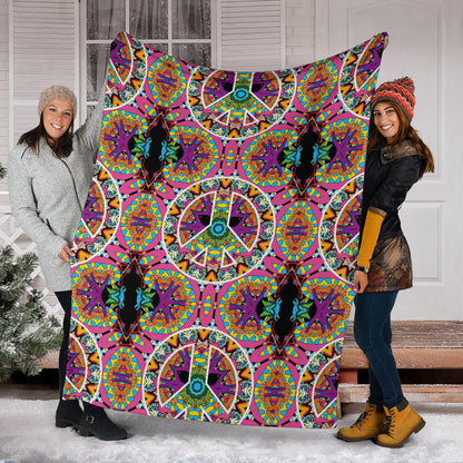 Peace Sign Pattern Print Design A03 Premium Blanket