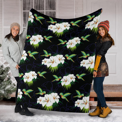 Hummingbird with Flower Pattern Print Design 03 Premium Blanket