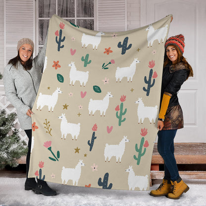 Llama Cactus Pattern Print Design 09 Premium Blanket