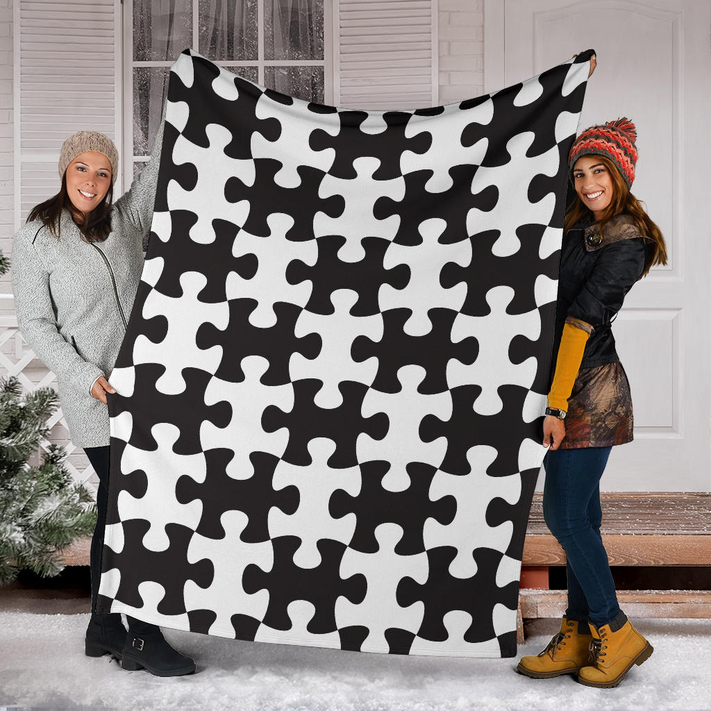 Puzzle Black White Pattern Print Design A02 Premium Blanket