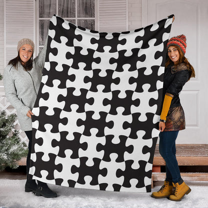 Puzzle Black White Pattern Print Design A02 Premium Blanket