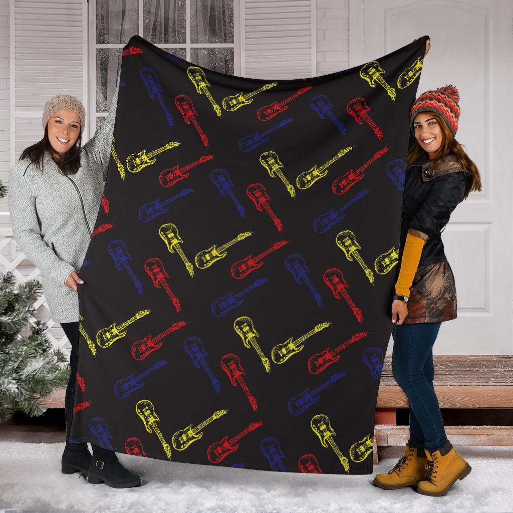 Electric Guitar Pattern Print Design 03 Premium Blanket