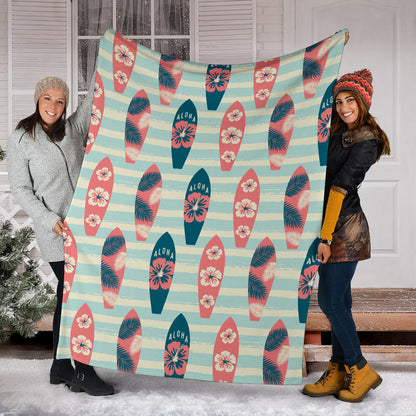 Aloha Hawaii Surfboard Pattern Print Design 02 Premium Blanket