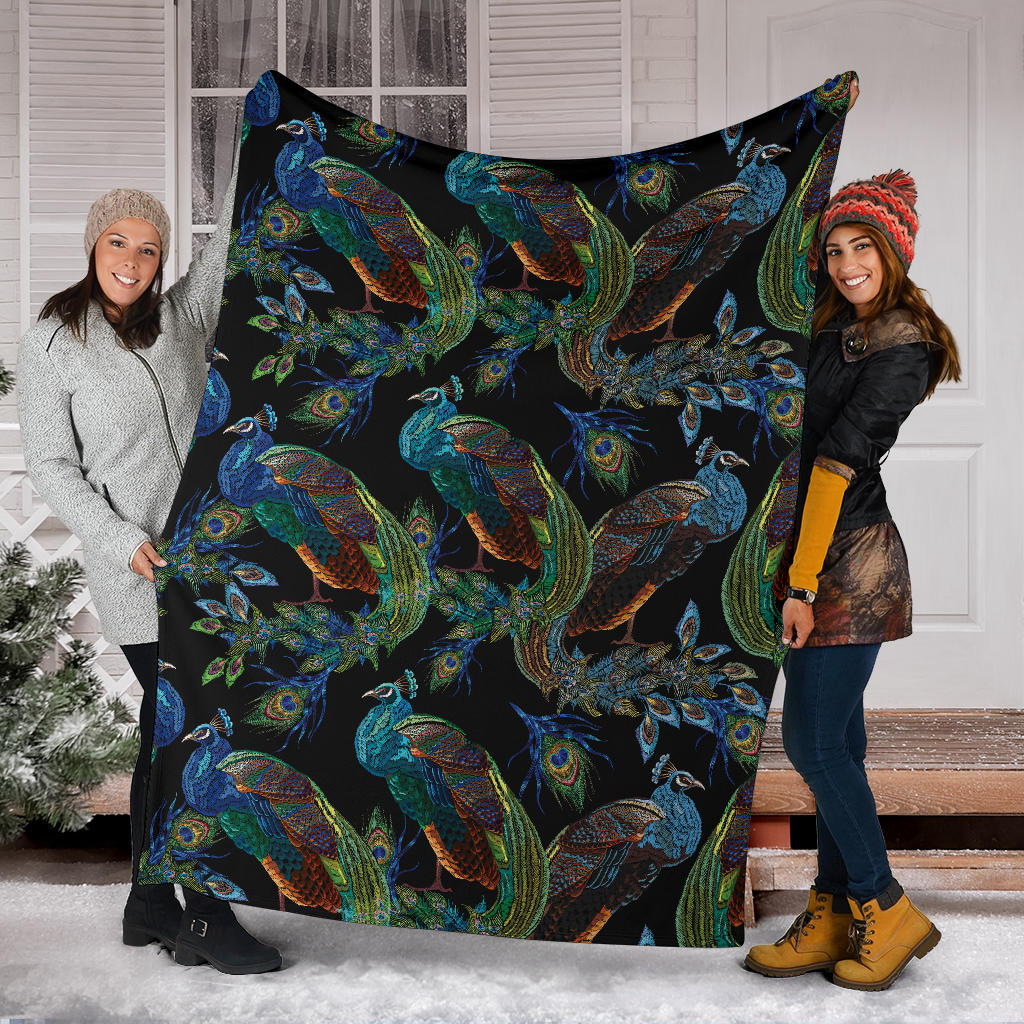 Peacock Pattern Print Design A04 Premium Blanket