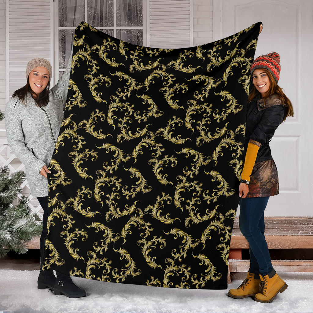 Baroque Golden Pattern Print Design 01 Premium Blanket