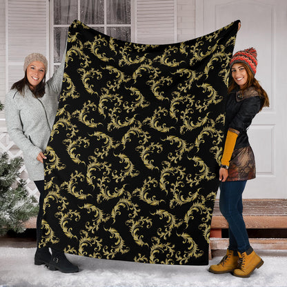 Baroque Golden Pattern Print Design 01 Premium Blanket