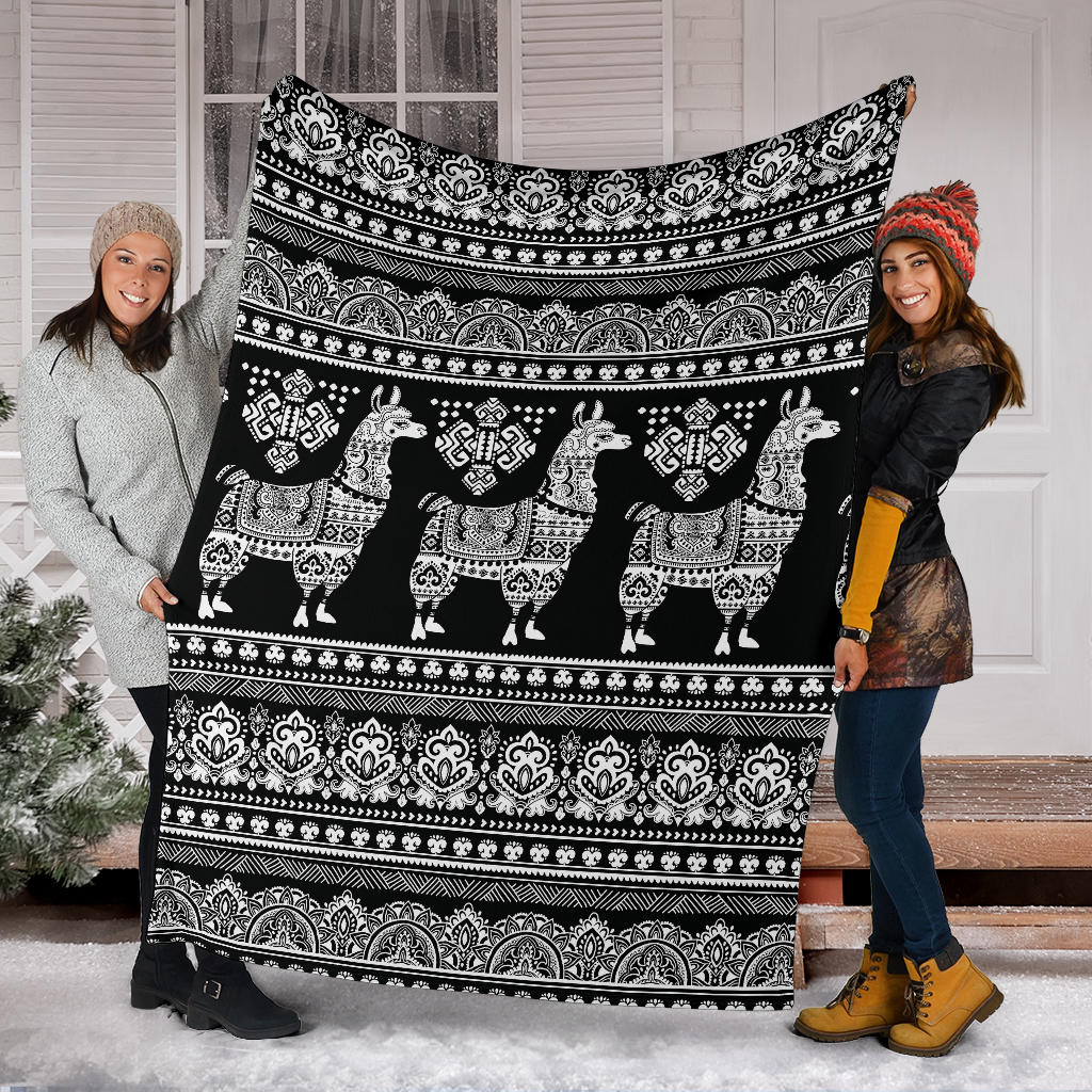 Llama Aztec Style Pattern Print Design 01 Premium Blanket