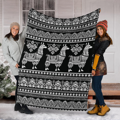 Llama Aztec Style Pattern Print Design 01 Premium Blanket