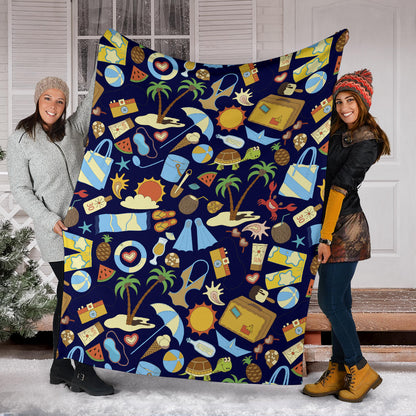 Beach Themed Pattern Print Design 04 Premium Blanket