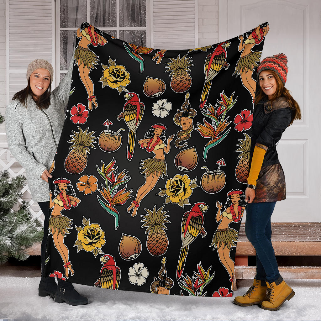 Hula Dancers Hawaiian Style Pattern Print Design 02 Premium Blanket