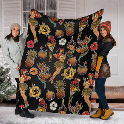 Hula Dancers Hawaiian Style Pattern Print Design 02 Premium Blanket