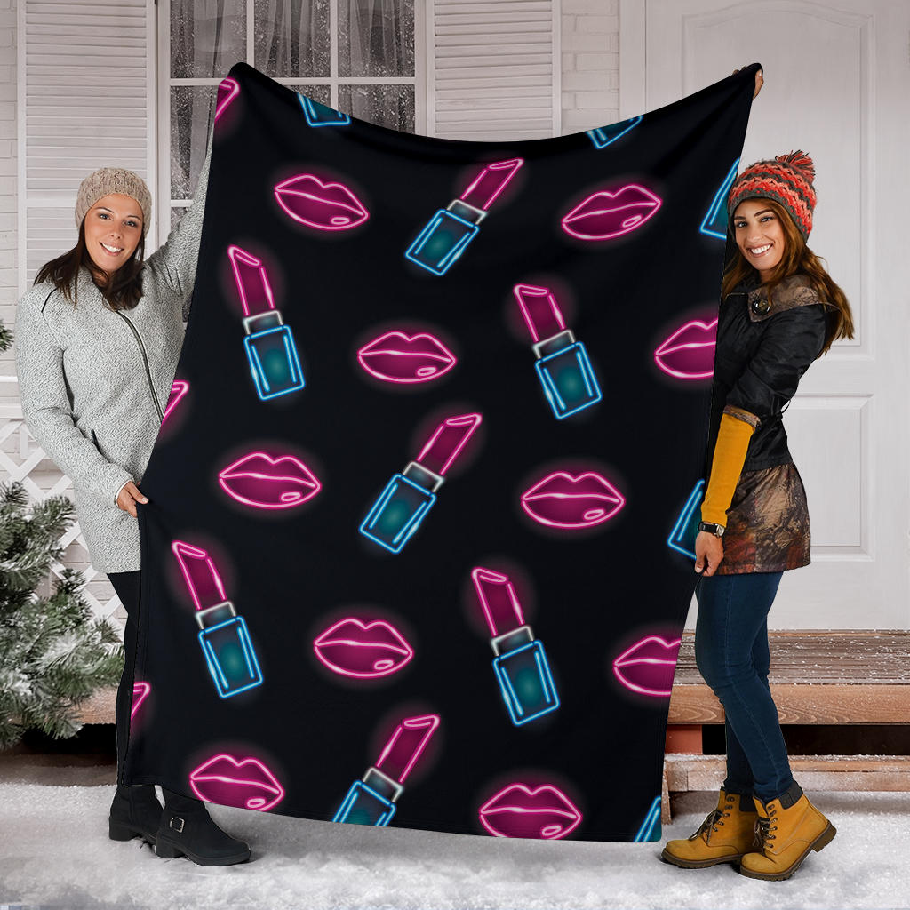 Lipstick Color Neon Pattern Print Design 03 Premium Blanket