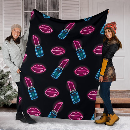 Lipstick Color Neon Pattern Print Design 03 Premium Blanket