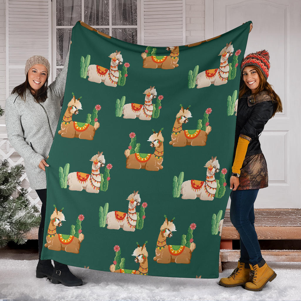 Llama Cactus Pattern Print Design 07 Premium Blanket