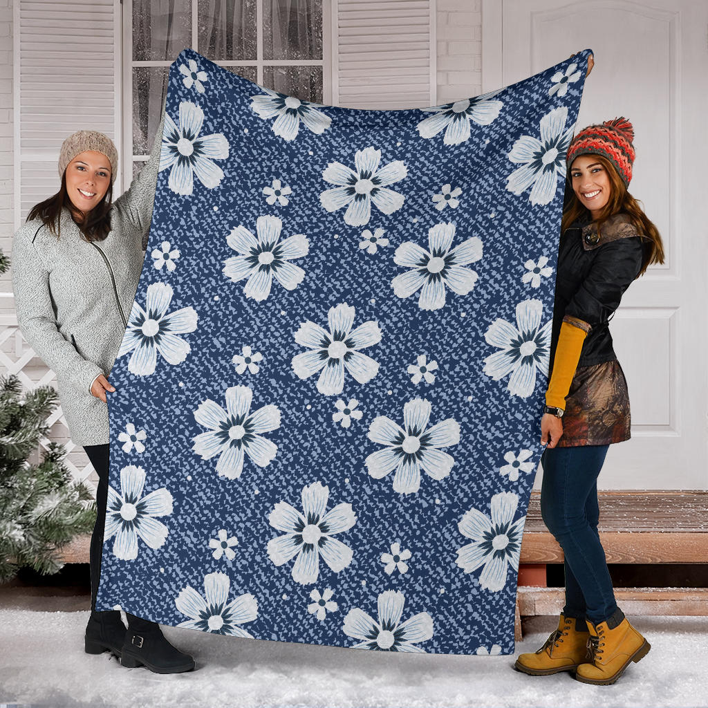 Jean Flower Pattern Print Design 03 Premium Blanket
