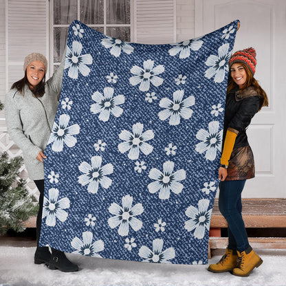 Jean Flower Pattern Print Design 03 Premium Blanket
