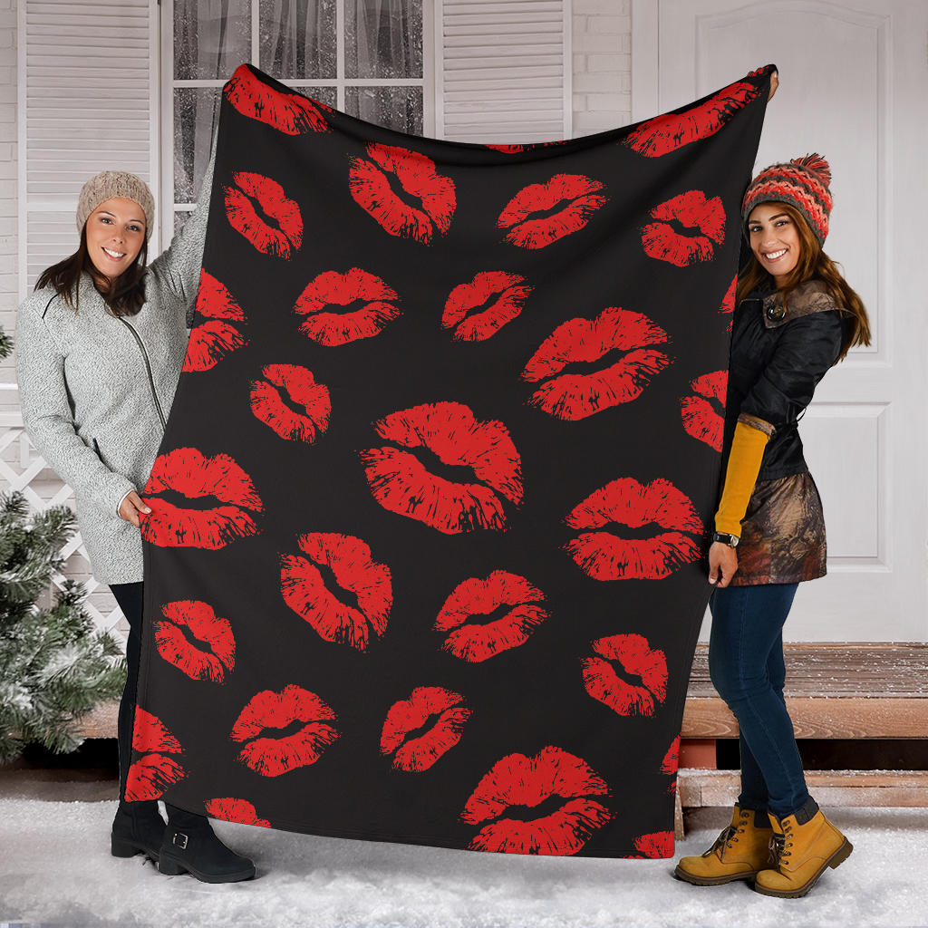 Lip Red Pattern Print Design 02 Premium Blanket