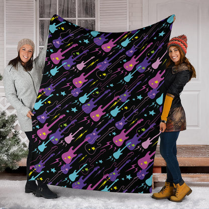 Electric Guitar Pattern Print Design 02 Premium Blanket