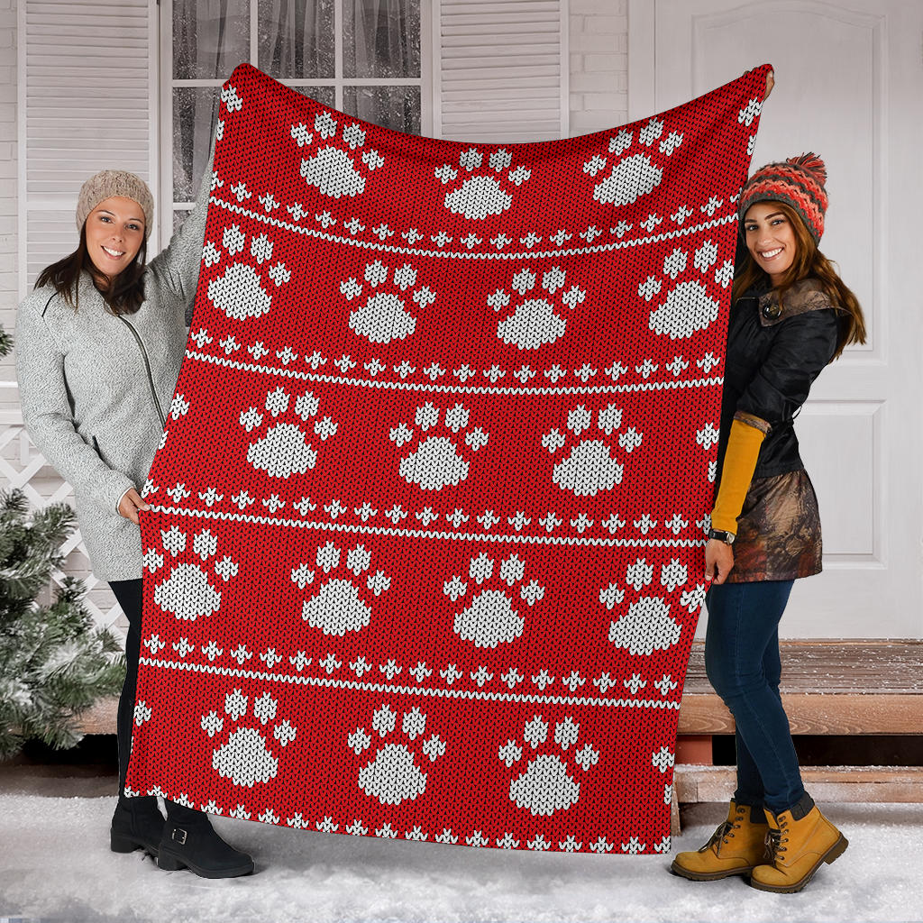 Knit Paw Pattern Print Design 03 Premium Blanket