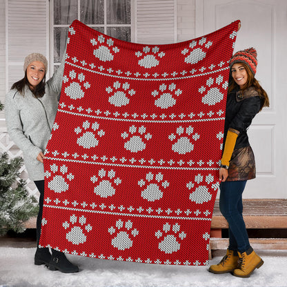 Knit Paw Pattern Print Design 03 Premium Blanket